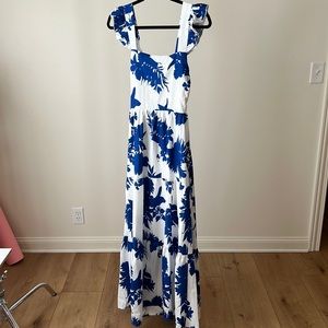 Open Back Blue Floral Maxi Dress